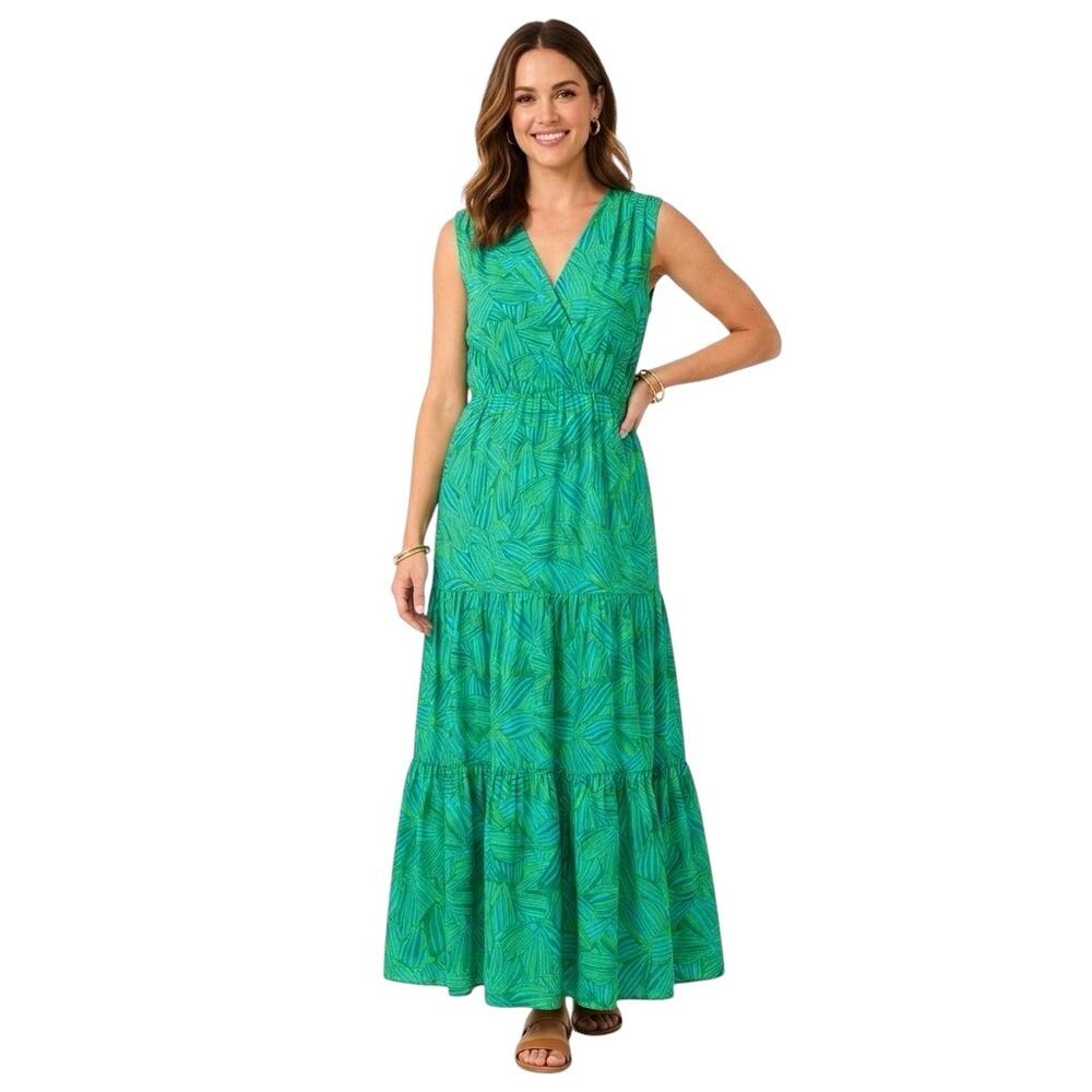 🔥 NWT Charlie Page Green and Blue Tropical Palm Leaf Print Maxi Dress Size Mediu